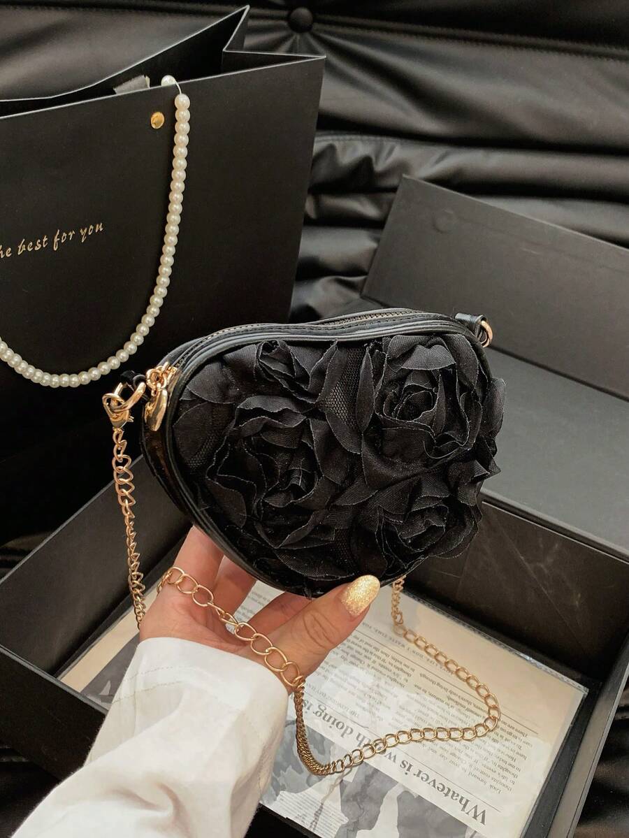 新款独特小众玫瑰蕾丝晚宴包，时尚别致斜挎包，简约单隔层包
