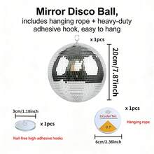20cm/7.87inch Disco Ball, Durable PET Material, Includes Adhesive Hook & Hanging Rope, Home Party Bar Decor - 20cm+ Nail-free Hooks+Hanging Rope - View 6
