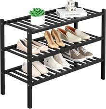3 Tier Bamboo Shoe Rack For Closet Free Standing Wood Shoe Shelf Storage Organizer For Entryway Small Space Stackable 27"X11"X20" (Black) - màu đen - Xem 1