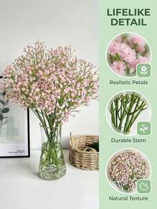 1/6/10 Stücke weiße Schleierkraut Künstliche Blumen, Fake Schleierkraut Großpackung, mit Kunststoffstängeln, für Heimdekoration, Tischdekoration, DIY Blumenarrangements, Hochzeits- und Festdekoration, Raumdekoration - Pink - Übersicht 3