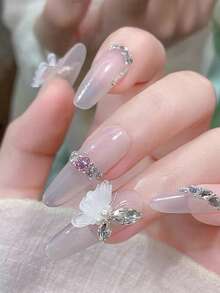 10pcs Handmade Crystal Butterfly Nail Art Decorations, Transparent Crystal Butterfly Nail Gems, Rhinestone Glitter Nail Jewelry, Minimalist Cute Nail Accessories, 3D Butterfly Fake Nail Decor, Nail Art Supplies Nails - Multicolor - View 4