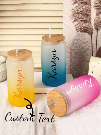 1 chiếc cốc cà phê đá thủy tinh có nắp và ống hút, có thể tùy chỉnh theo yêu cầu, quà tặng cho mẹ, bạn thân, cô dâu, đồng nghiệp, cốc trà sữa, cốc bia, cốc nước nhà bếp, thích hợp cho Halloween, tựu trường, Ngày Valentine, sinh nhật, Giáng sinh