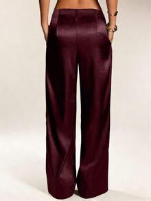 Pantalones de satén y seda de unicolor para mujer con bolsillos y cremallera, adecuados para vacaciones, oficina, brunch, aeropuerto, todo el año, color negro primavera - Burdeos - Ver 3