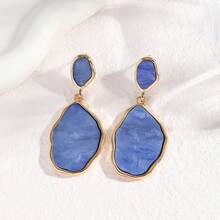 1 Pair Asymmetrical Oval Pendant Earrings, Acrylic Inlaid Vintage Earrings For Women, European And American Fashion Niche Elegant Earrings - Resin Earrings - View 5