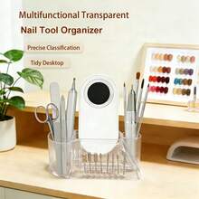 1pc Multi-Functional Transparent Nail Art Tool Storage Box - All-In-One Desktop Organizer, Can Store Nail Drill Bits, Nail Tips, Nail Or Beauty Brushes, Nail Files, Etc. Durable And Easy To Clean, 8 Compartments For Neat And Convenient Storage, Suitable For Professional Nail Salons, Beauty Parlors Or Home Manicure - Clear - View 1