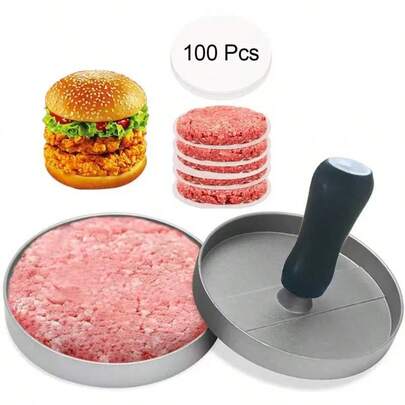 1pc Aluminum Alloy & Wooden Handle Round Hamburger Patty Mold, Suitable For Home Kitchen To Make Beef And Various Burger Patties, Applicable For Grilling And Pan-Frying Cooking. This Product Is Made Of Aluminum Alloy Material Without Any Processing. Slight Scratches On The Surface Are Normal Phenomena And Will Not Affect The Use. If You Mind, Please Do Not Purchase.