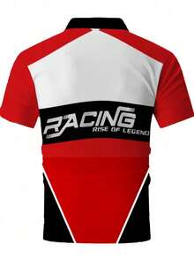 男士数码印花Polo衫，舒适透气，翻领短袖，适合户外穿着 - 紅色 - 查看 4