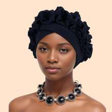 Ruffled Turban Cap Women's Head Wraps Soft Comfortable Headscarf Bonnet Lady Soild Color Headgear - 綠色 - 查看 10
