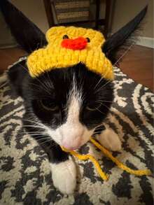 1 Handmade Crocheted Pet Hat, Yellow Duck Style Adjustable - Yellow - View 2