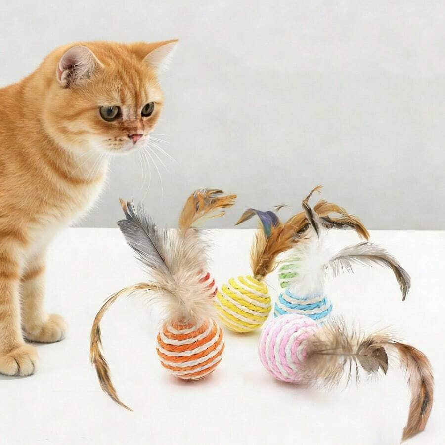 Feather Paper Rope Ball Cat Toy, Scratch-Resistant, Durable Biting, Self-Grinding, Sisal Ball, Cat Scratch, Cat Teaser, Cat Pet Supplies - Multicolor - View 1