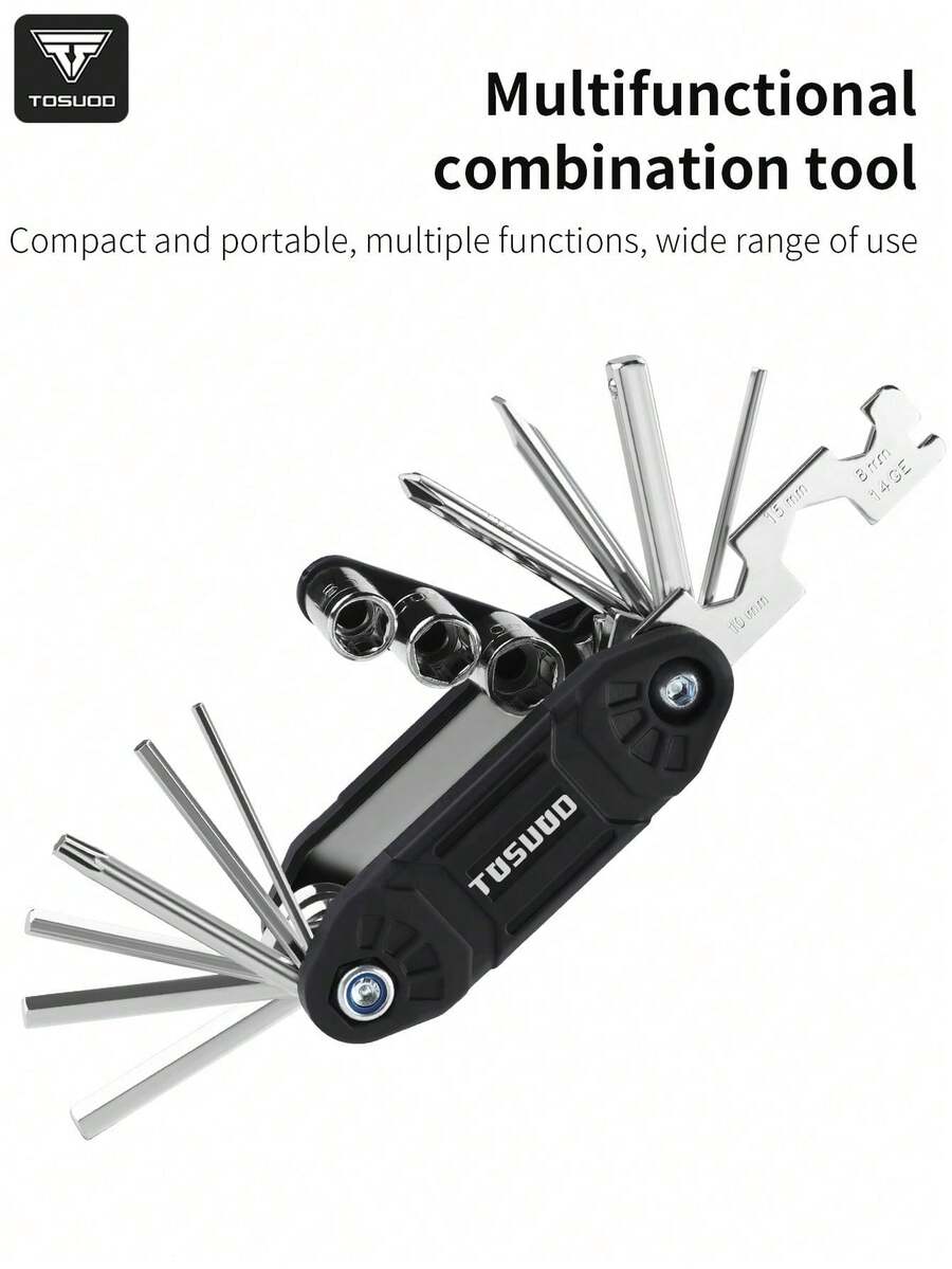 TOSUOD 16-In-1 Bicycle Multifunctional Tool Kit, Portable Bike Repair Tool Set Including Hex Wrench, Socket Wrench, Screwdriver, Tire Lever, Etc. - Multicolor - View 1