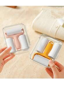 1 Set (3 Rolls, 90 Sheets) Mini Lint Roller, Refillable Sticky Roller Brush, High Adhesive Pet Hair Remover - 1 Controller + 3 Replacement Cartridges - View 4