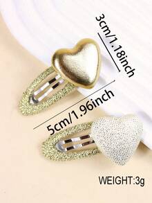 2 piezas Clips de cabello pequeños y sólidos con decoración de corazón, accesorios de cabello versátiles, regalo ideal para días festivos - Multicolor - Ver 3