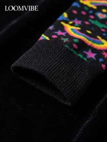 1 Pair Mid-Calf Socks - Black With Colorful Rainbow, Star, Heart Prints, Vibrant And Fun Design, Suitable For Everyday Wear, Adding A Casual And Lively Vibe To Your Outfit - Multicolor - View 5