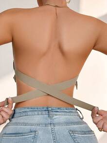 Lencería de mujer gris con espalda cruzada, sujetador bandeau sin tirantes, con relleno extraíble, sujetador sin relleno - Gris - Ver 7