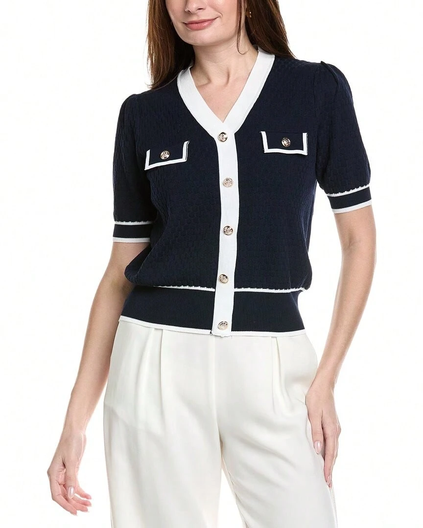 Nanette Nanette Lepore Short Sleeve Cardigan Top - Navy - 查看 1