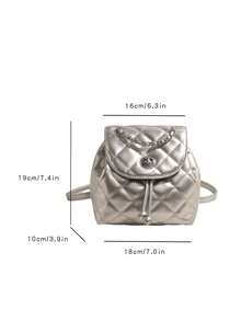 Mochila de mujer con cadena y acolchado de diamantes en unicolor de piel sintética - Plateado - Ver 3