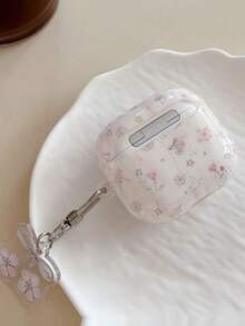 1pc Minimalist Floral Checkered Earphone Case With Flower Pendant, Compatible With Apple Pro 2nd Gen, 1/2/3/4, Bluetooth Wireless Earphones, Pro New Model, Girly Anti-Drop Earphone Box (Earphones Not Included) - White - View 7