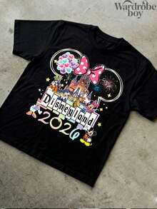 Disney 1PC Round Neck Short Sleeved Cartoon T-Shirt For Family Wear, With Cartoon Print Design, Perfect For Family Travel And Vacation Style. This Is A New Short Sleeved T-Shirt For 2026, An Ideal Choice For Mother's Day, Suitable For Both Men And Women. Made Of High-Quality Pure Cotton, Comfortable And Breathable All Year Round. With Its Exquisite Design, It Is The Preferred Gift - 孩子們 - 查看 2