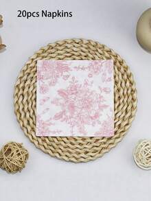 20 Stück rosa Blumen-Cocktailservietten, rosa und weißes Vintage-Blumen-Schmetterlingsmuster, geeignet für Muttertag, Hochzeit, Brautparty, Babyparty, Nachmittagstee-Party - mehrfarbig - Übersicht 10
