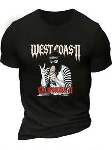 Men's Graphic T-Shirt, Western California Style - Oversized 100% Streetwear T-Shirt With Western California Lettering And California II Design - Soft And Breathable Crew Neck - 黑色 - 查看 1