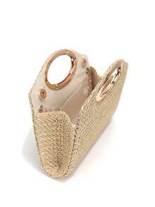 El nuevo bolso tejido es un bolso de mano de moda y casual para mujeres, un bolso de paja retro. Este bolso de mano, bolso de playa o pequeña cartera de paja tejida con diseño liso y dorado presenta un cierre magnético resistente, un asa superior doble que se puede llevar a mano y un diseño de bolso cuadrado pequeño con un diseño calado tejido. Es adecuado para que las chicas asistan a fiestas, reuniones, viajes, eventos de cena o para el transporte diario. - Dorado - Ver 3