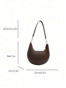 1 pieza Bolso de lado de media luna con cremallera de cuero PU de unicolor, estilo retro y de moda, adecuado para el uso diario de las mujeres en el trabajo, multifuncional y práctico - Café - Ver 6