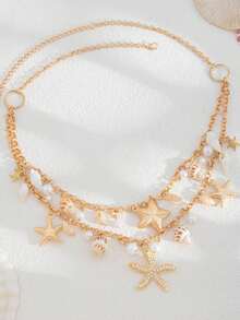 1 chiếc dây đeo eo hình sao biển và vỏ sò phong cách Bohemian, dây đeo thân hình vỏ sò giả ngọc trai gợi cảm, phụ kiện đi biển mùa hè dành cho nữ. - Vàng - Xem 6