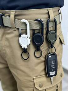 Outdoor Camping Tactical Quick Release Retractable Steel Wire Keychain, Multi-Function Carabiner Lanyard, Anti-Lost Elastic Rope - Multicolor - View 9