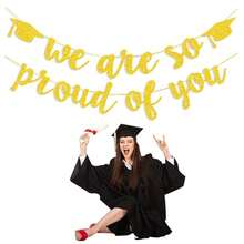 1 Set, 2026 Graduation Party Decoration Black Glitter "We Are Proud Of You" Graduation Banner, 2026 Graduation Congratulations Graduation Party Decoration - Gold - View 7