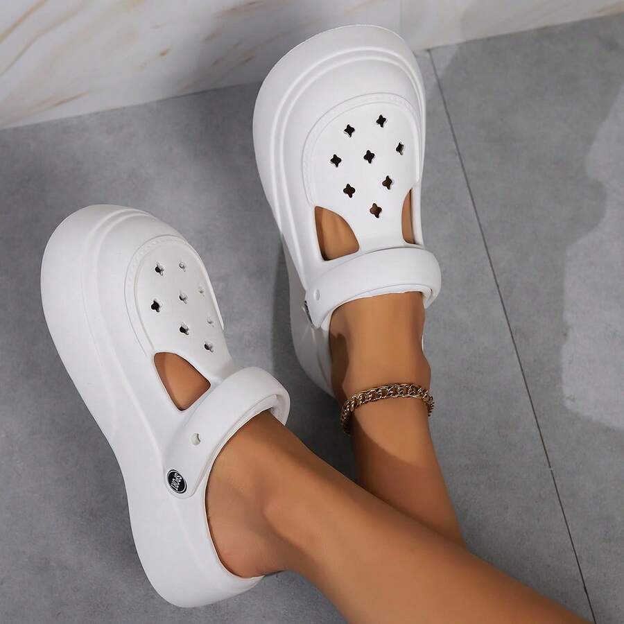 Dép xăng đan đế dày chống trơn trượt dành cho nữ, dép đi biển ngoài trời nhẹ, dép bít mũi đế dày. - SS8078-trắng - Xem 1