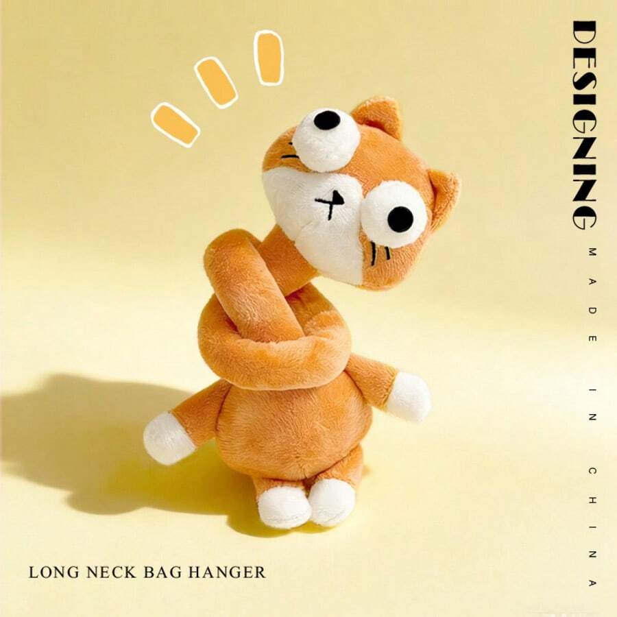 1个可爱创意动物系列长颈毛绒娃娃背包挂件，柔软舒适长颈大眼猫、羊、狐狸、雪纳瑞毛绒娃娃，生日、复活节、母亲节、儿童节礼物
