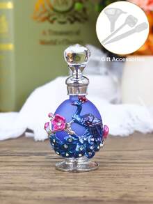 15ml Botella de perfume vintage con patrón de pavo real esmaltado y pintado a mano con rhinestones, botella rellenable adecuada para fragancias y aceites esenciales, regalo de viaje para mujeres (solo la botella) + Aceite de relleno - Ver 11