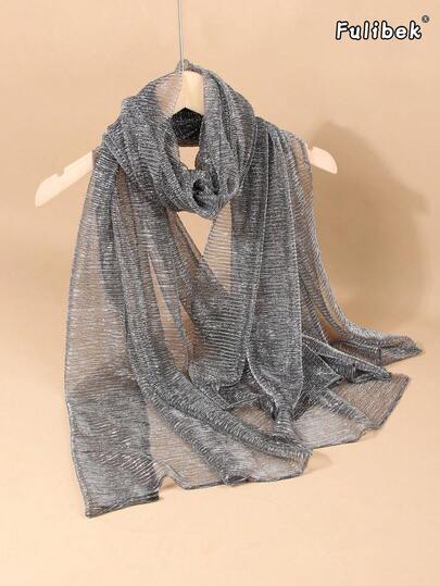 1pc Solid Color Polyester Satin Scarf, Soft Shawl Headscarf