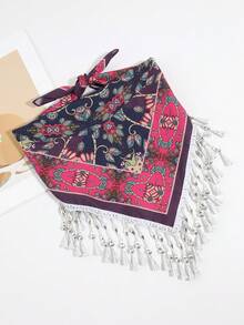 1条女士复古优雅几何流苏方巾，波西米亚风格，适合宴会、派对、节日聚会 - 彩色 - 查看 5