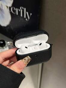 1pc Black Leather Bluetooth Earphone Protective Case For AirPods - Black - View 3