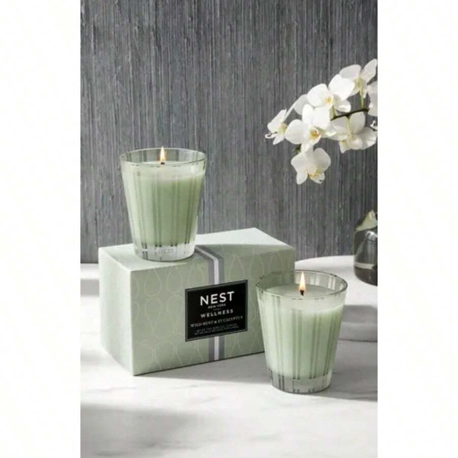 NEST Fragrances WELLNESS Set Of Two 8.1 Oz Candles Wild Mint Andamp; Eucalyptus Gift - như hình ảnh - Xem 1