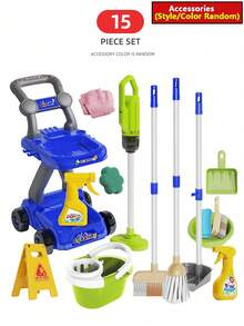 儿童清洁玩具套装，卧室吸尘器工具，女孩角色扮演家务扫帚和拖把套装，儿童礼物 - 彩色 - 查看 12