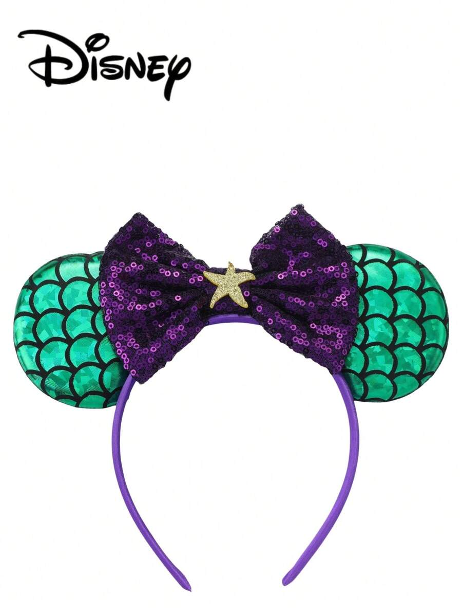 Disney 1 pieza Diadema con diseño de estrella de mar doble en verde + purpurina morada, diadema de fiesta festiva, accesorio para fotos divertidas, accesorio para parque de atracciones, adecuado para fiesta de cumpleaños y evento de Pascua, adorable clip de pelo con lazo de dibujos animados, accesorio de disfraz de princesa, banda para el cabello, aro para el cabello, verano, viaje, festival - Multicolor - Ver 1