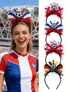 女式世界杯头带，时尚独特，闪亮贴纸，法国、德国、加拿大、英格兰国旗图案头带，适合观看世界杯、家庭聚会、街头佩戴、为足球加油助威，女士发饰，推荐礼物发带发箍 - 彩色 - 查看 5