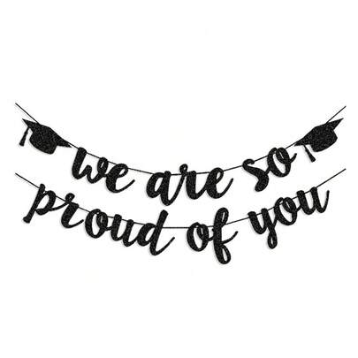 1 Set, 2026 Graduation Party Decoration Black Glitter "We Are Proud Of You" Graduation Banner, 2026 Graduation Congratulations Graduation Party Decoration