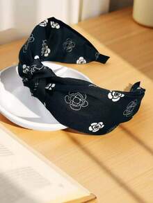 1pc Korean Niche Camellia Wide-Brimmed Criss-Cross Headband, Fashionable Versatile Bow Hairband - Multicolor - View 5