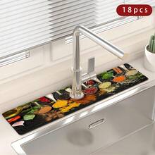 1pc, Kitchen Seasoning Pattern Sink Faucet Suction Pad, Drain Pad, Kitchen And Bathroom Sink, Countertop, Drain Pad, Diatomite Washbasin, And Cuttable Quick-Drying Pad. - Multicolor - View 16