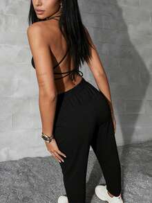 女士户外休闲裤 宽松慢跑裤 四季皆宜 长款、修身百搭，适合徒步、露营和探险 - 黑色 - 查看 2