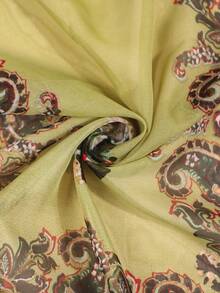 1条女士轻薄雪纺印花围巾/披肩/丝巾/防晒巾，适合日常使用，新品上市 - 軍綠色 - 查看 2