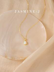 1件S925纯银蛋白石水滴吊坠项链，金色链条，简约优雅女士项链，节日礼物，适合日常佩戴 - 彩色 - 查看 5