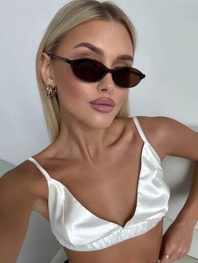 1 Piece Retro Style Oval Fashion Glasses With Small, Fashionable Frame, Basic Model For Summer, Travel And Beach, Suitable For Women In Autumn/Winter