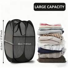 Pop-Up Mesh Laundry Basket, Foldable Fabric Basket With Ergonomic Handle, High Capacity Unlined Storage, Black And Red Options, Laundry Room Accessories, Laundry Basket - View 3