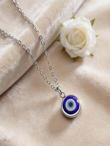 Minimalist Casual Blue Eye Pendant Necklace, Versatile Daily & Holiday Wear For Women And Men - Multicolor - View 3