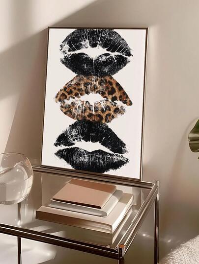 1pc Vintage Kissing Lips Art Decor, Leopard Print Fashionable Art Print Y2K Room Decor, Retro Wall Art, Ideal Gift For Friends, Bedroom Art Print, Living Room Decor, Office Decor, Kitchen Decor, Bathroom Decor, Wall Art, Wall Decoration, Home Decor, Room Decor, Canvas Wall Art, Poster, Framed Wall Art, Frame Optional